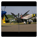 P51 Mustang, Side View.(runway)_WWII Planes Square Wall Clock