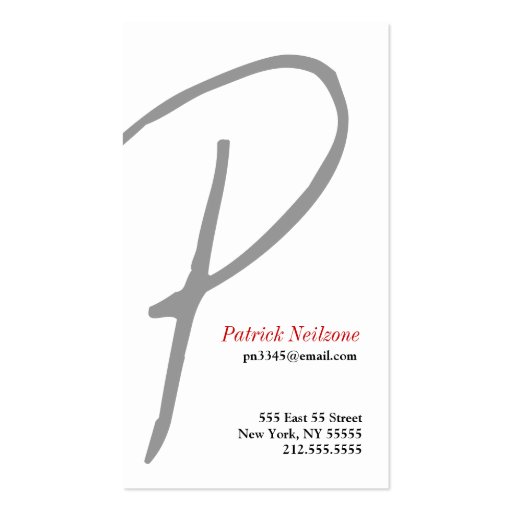 P Letter Alphabet Business Card Grey (front side)