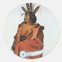 Pachtuwa-Chta, Arikara Warrior Portrait by Bodmer Round Sticker