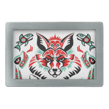 Pacific North Coastal Native American Indian Fox Rectangular Belt Buckle