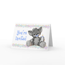 Pacified Kitten Blue Baby Shower Invitation cards