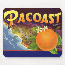 Pacoast Oranges, Vintage Fruit Crate Label Art Mousepad
