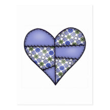 Padded Quilted Stitched Heart  Blue Postcards