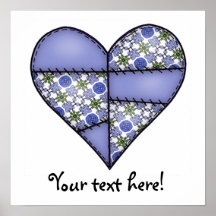 Padded Quilted Stitched Heart  Blue Poster