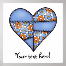 Padded Quilted Stitched Heart  Blue Poster