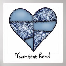 Padded Quilted Stitched Heart  Blue Poster