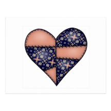 Padded Quilted Stitched Heart Brown Postcard
