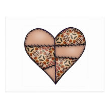 Padded Quilted Stitched Heart  Brown Postcards