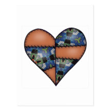 Padded Quilted Stitched Heart  Brown Postcards