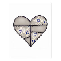 Padded Quilted Stitched Heart  Brown Postcards