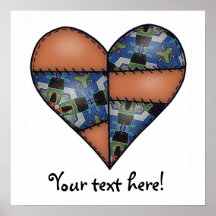 Padded Quilted Stitched Heart  Brown Posters