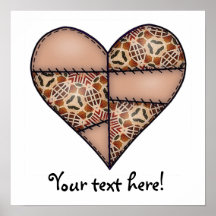 Padded Quilted Stitched Heart  Brown Print