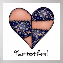 Padded Quilted Stitched Heart Brown Print
