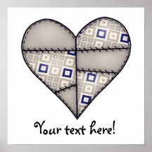 Padded Quilted Stitched Heart  Brown Print