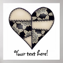 Padded Quilted Stitched Heart  Brown Poster