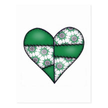 Padded Quilted Stitched Heart  Green 01 Postcard