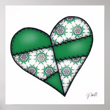 Padded Quilted Stitched Heart  Green 01 Posters