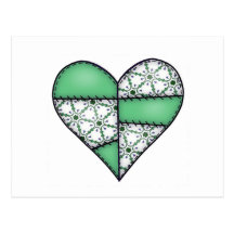 Padded Quilted Stitched Heart Green-05 Postcards
