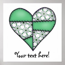 Padded Quilted Stitched Heart  Green-05 Posters