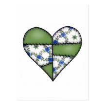 Padded Quilted Stitched Heart Green-06 Post Cards