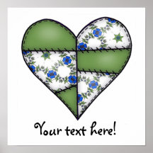 Padded Quilted Stitched Heart Green-06 Print