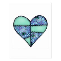 Padded Quilted Stitched Heart Green-07 Postcards