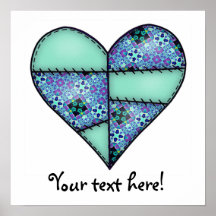 Padded Quilted Stitched Heart Green-07 Posters