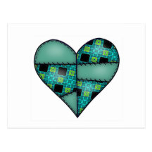 Padded Quilted Stitched Heart Green-08 Postcard