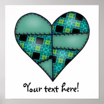 Padded Quilted Stitched Heart Green-08 Posters