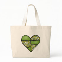 Padded Quilted Stitched Heart Green-09 Tote Bags