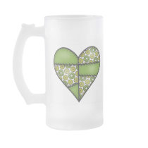 Padded Quilted Stitched Heart Green-09 Coffee Mugs