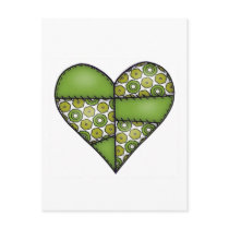 Padded Quilted Stitched Heart Green-09 Post Cards