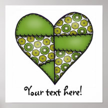 Padded Quilted Stitched Heart Green-09 Posters