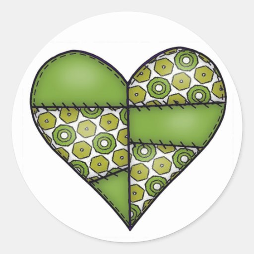 Padded Quilted Stitched Heart Green-09 Stickers