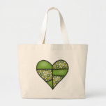 Padded Quilted Stitched Heart Green-09 Tote Bags