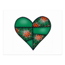 Padded Quilted Stitched Heart Green-10 Postcards