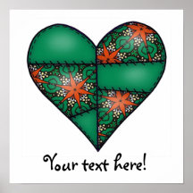 Padded Quilted Stitched Heart Green-10 Poster