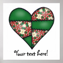 Padded Quilted Stitched Heart Green-12 Poster