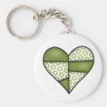 Padded Quilted Stitched Heart  Green Key Chain