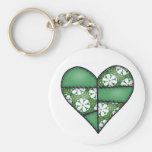 Padded Quilted Stitched Heart  Green Keychains