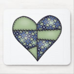 Padded Quilted Stitched Heart  Green Mouse Pad