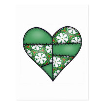 Padded Quilted Stitched Heart  Green Post Card