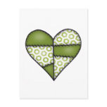 Padded Quilted Stitched Heart  Green Post Card