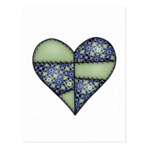 Padded Quilted Stitched Heart  Green Postcard