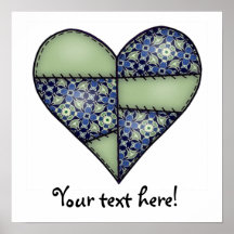 Padded Quilted Stitched Heart  Green Poster