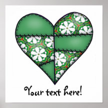 Padded Quilted Stitched Heart  Green Poster