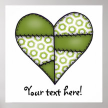 Padded Quilted Stitched Heart  Green Poster