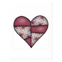 Padded Quilted Stitched Heart Maroon-01 Post Card
