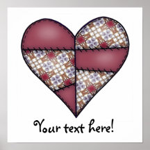 Padded Quilted Stitched Heart Maroon-01 Print