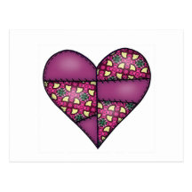 Padded Quilted Stitched Heart Maroon 04 Postcard